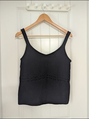 Old Navy Black Knit Tank Top with Lace-Style Waist Detail